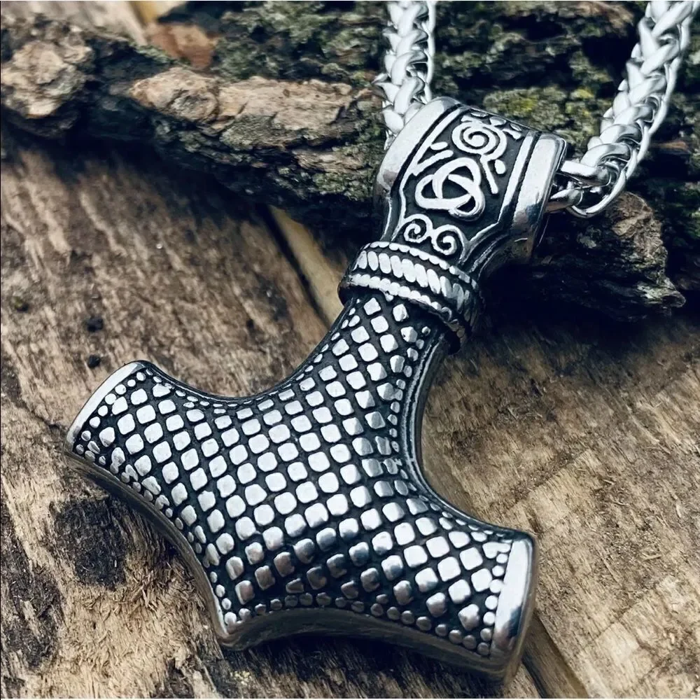 Viking Norse mjolnir Thor’s hammer necklace NEW NIP NWT weave chain stainless